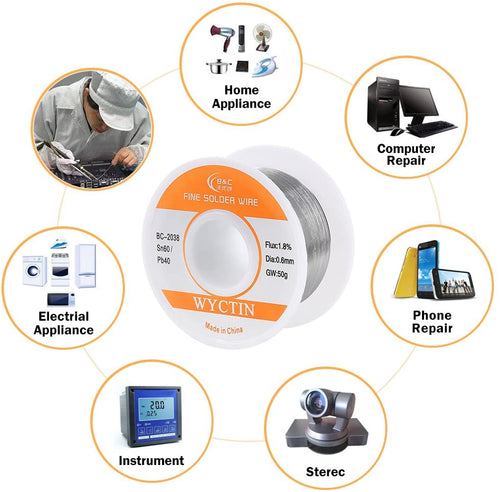 WYCTIN 60-40 Tin Lead Rosin Core Solder Wire for Electrical Soldering and DIY 0.0236 inches(0.6mm) 0.11lbs