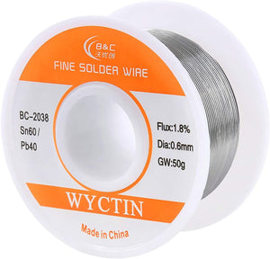 WYCTIN 60-40 Tin Lead Rosin Core Solder Wire for Electrical Soldering and DIY 0.0236 inches(0.6mm) 0.11lbs